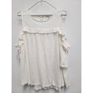 Anthropologie Meadow Rue Womens 100% Linen Cold Shoulder Top XS Cream Ruffle